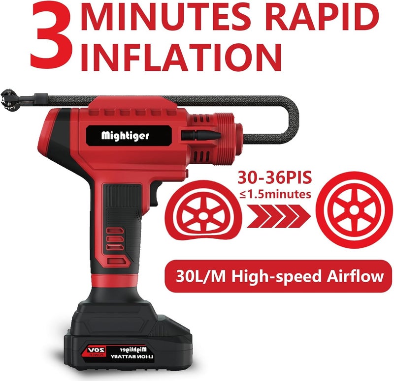Mightiger Portable Tire Inflator 20V Cordless Handheld Car Drill Air Pump Mini Air Compressor DC 12V 150PSI with Rechargeable Battery, Auto Shut Off, LED, Digital Pressure Gauge for Cars Bikes - Image 2